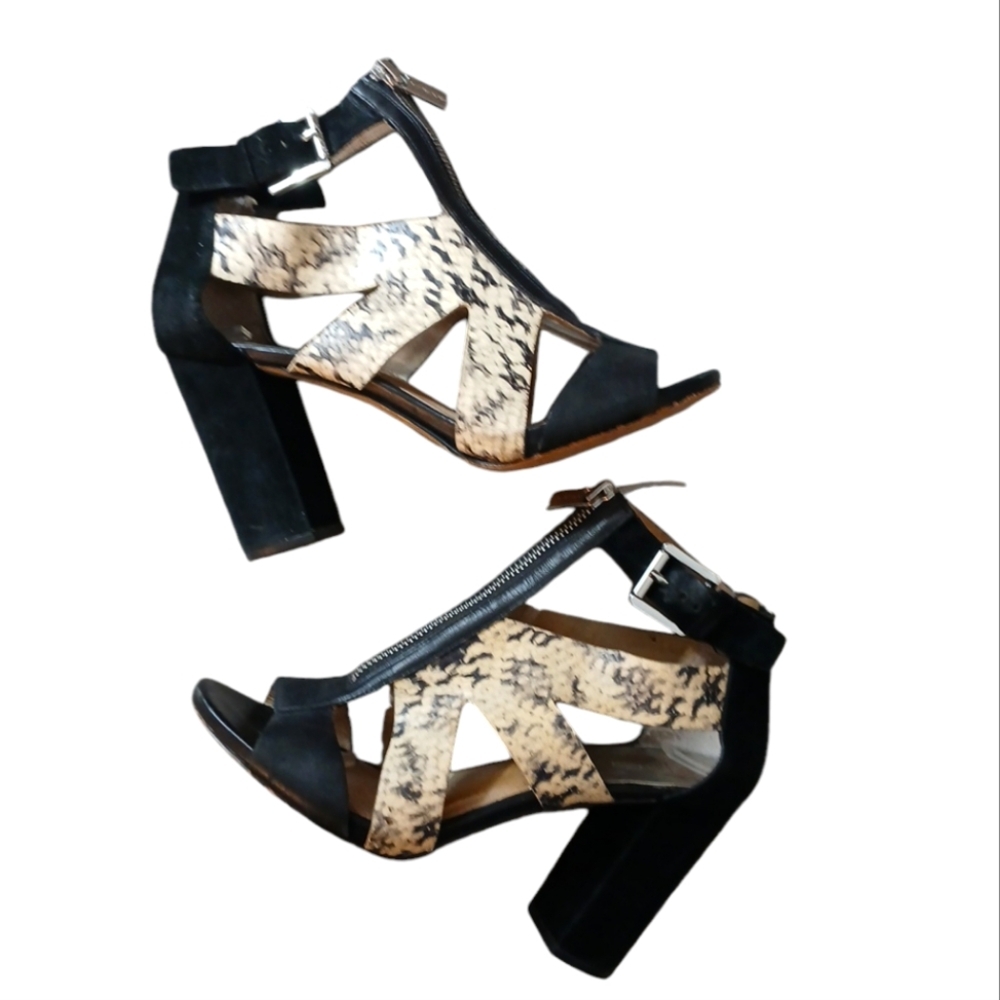 Michael Kors Anya Block Heel Caged Snakeskin Leather Heels, Size: 8 M